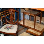3 TILE TOP TABLES & SHIELD BACK CHAIR WITH TAPESTRY SEAT