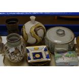 TRAY CONTAINING STUDIO POTTERY WARE, HORNSEA STYLE VASE, ROYAL WORCESTER MILLENNIUM DISH, ROYAL