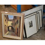 VARIOUS ETCHINGS & FRAMED OIL ON BOARD