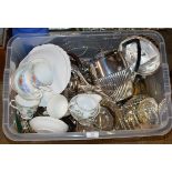 BOX WITH MIXED CERAMICS, EP WARE, TEA WARE ETC