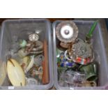 2 BOXES WITH MIXED CERAMICS, EP WARE, GLASS WARE, CRYSTAL WARE ETC