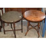 EASTERN BRASS TOP TABLE & VICTORIAN INLAID WALNUT OCCASIONAL TABLE