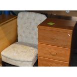 PADDED CHAIR & 3 DRAWER CHEST