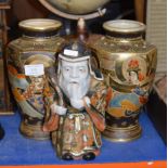 PAIR OF SATSUMA VASES & SATSUMA FIGURE