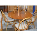 ERCOL LIGHT OAK CIRCULAR KITCHEN TABLE WITH 4 MATCHING CHAIRS