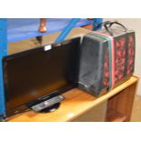 SMALL SONY LCD TV WITH REMOTE & SEWING MACHINE IN CASE