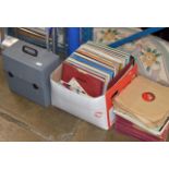RECORD CASE & BOX WITH VARIOUS LP & SINGLE RECORDS