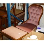 MAHOGANY FRAMED BEDROOM CHAIR & PADDED STOOL