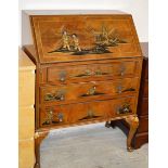 MAHOGANY ORIENTAL STYLE 3 DRAWER WRITING BUREAU