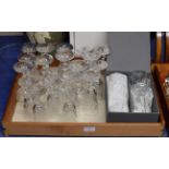 ASSORTED CRYSTAL GLASSES & BOXED PAIR OF WATERFORD CRYSTAL STEM GLASSES