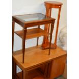 TEAK UNIT WITH UNDER TABLES, GLASS TOP UNIT & REPRODUCTION PLANT STAND