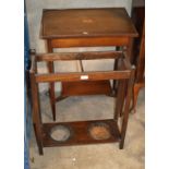 INLAID MAHOGANY OCCASIONAL TABLE & OAK HALLSTAND