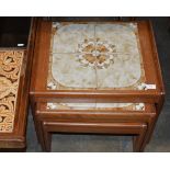 NEST OF 3 TEAK TILE TOP TEA TABLES