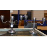 PAIR OF WEIGHTED BIRMINGHAM SILVER 3 POINT CANDELABRAS