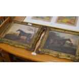 PAIR OF GILT FRAMED PICTURES ON BOARDS - HORSES