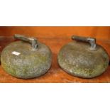 A PAIR OF AILSA CRAIG GRANITE CURLING STONES OF NICELY WEATHERED TONE