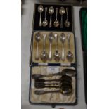 2 CASED SETS OF 6 SILVER SPOONS & 5 OTHER SILVER SPOONS