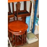 NEST OF REPRODUCTION MAHOGANY EFFECT TABLES & VINTAGE VACUUM CLEANER