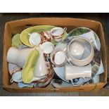 BOX WITH POOLE POTTERY TEA WARE, QUANTITY COFFEE WARE, DISPLAY PLATES ETC