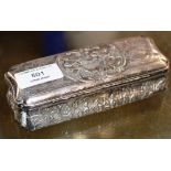 OLD ORNATE EASTERN STYLE HALLMARKED SILVER TRINKET BOX WITH DECORATION IN RELIEF, APPROXIMATE