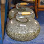 PAIR OF CURLING STONES WITH HANDLES