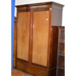 LARGE MAHOGANY DOUBLE DOOR WARDROBE WITH UNDER DRAWER
