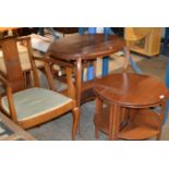 MAHOGANY OCCASIONAL TABLE, TEAK TABLE WITH UNDER TABLES & SINGLE CHAIR