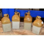 A SET OF FOUR LATE 19TH CENTURY SCOTTISH STONEWARE SPIRIT FLASKS, INDIVIDUALLY NAMED ‘GIN’ ‘