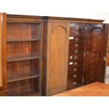 LARGE VICTORIAN MAHOGANY SECTIONAL BOOKCASE WITH FITTED 20 DRAWER CENTRE ENCLOSED BEHIND DOUBLE
