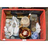 BOX CONTAINING CARLTON WARE JAR, VARIOUS NAO BIRD ORNAMENTS, SCALES & WEIGHTS ETC