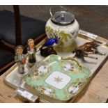 TRAY WITH CITY BANK DISPLAY, HUMMEL FIGURINES, NORITAKE DISH, BESWICK FOAL ETC