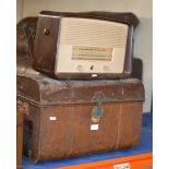 METAL TRUNK & VINTAGE RADIO