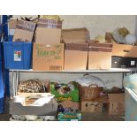 LARGE QUANTITY OF ITEMS OVER VARIOUS BOXES, GLASS WARE, MIXED CERAMICS, ORNAMENTS, DISHES &