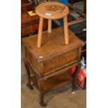 OAK SEWING UNIT & NOVELTY WOODEN SQUIRREL STOOL
