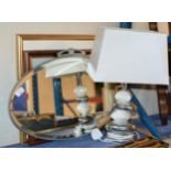 MODERN LAMP, DECO STYLE WALL MIRROR & 2 PICTURES