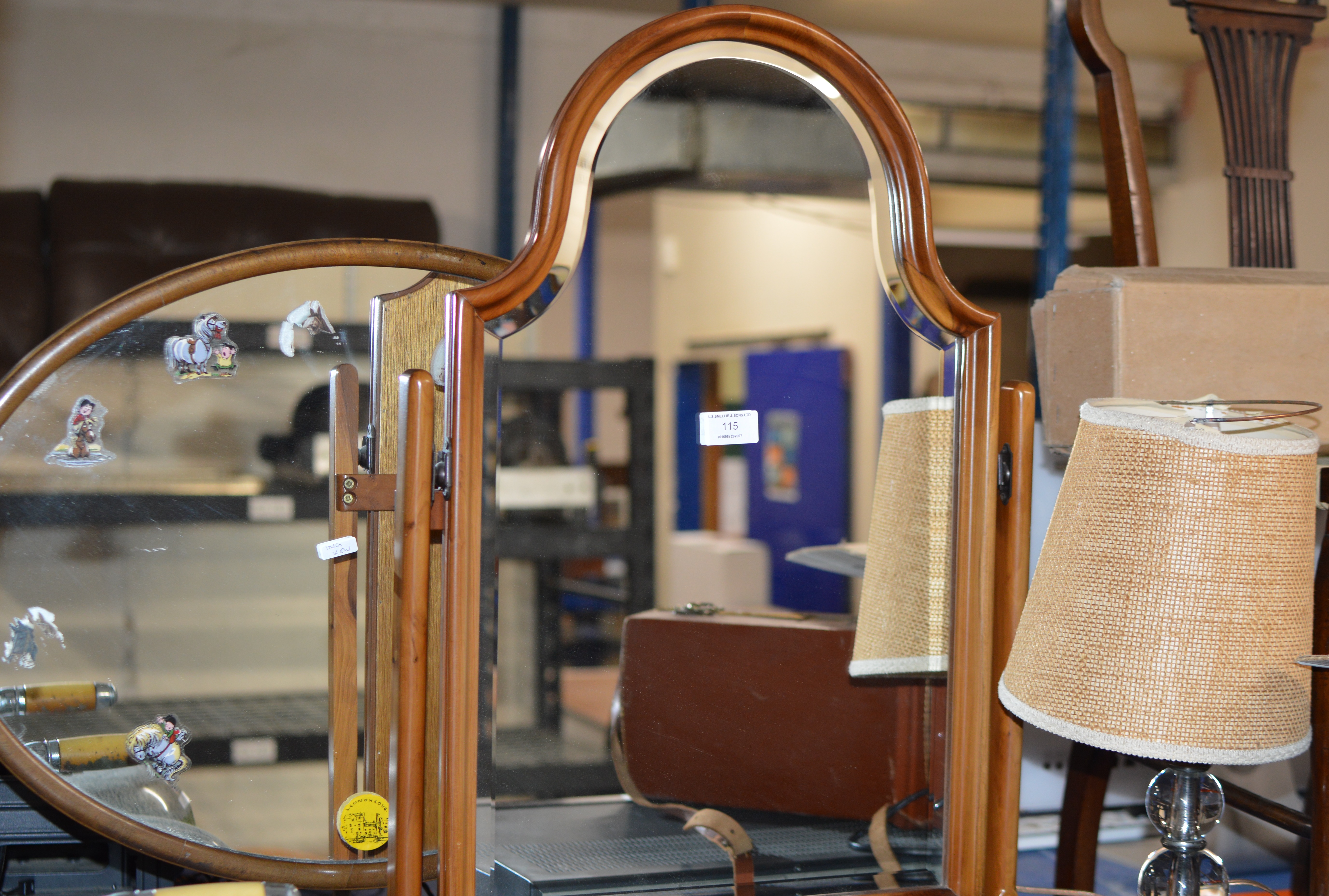 2 SHAVING/DRESSING MIRRORS & OLD GLASS LAMP