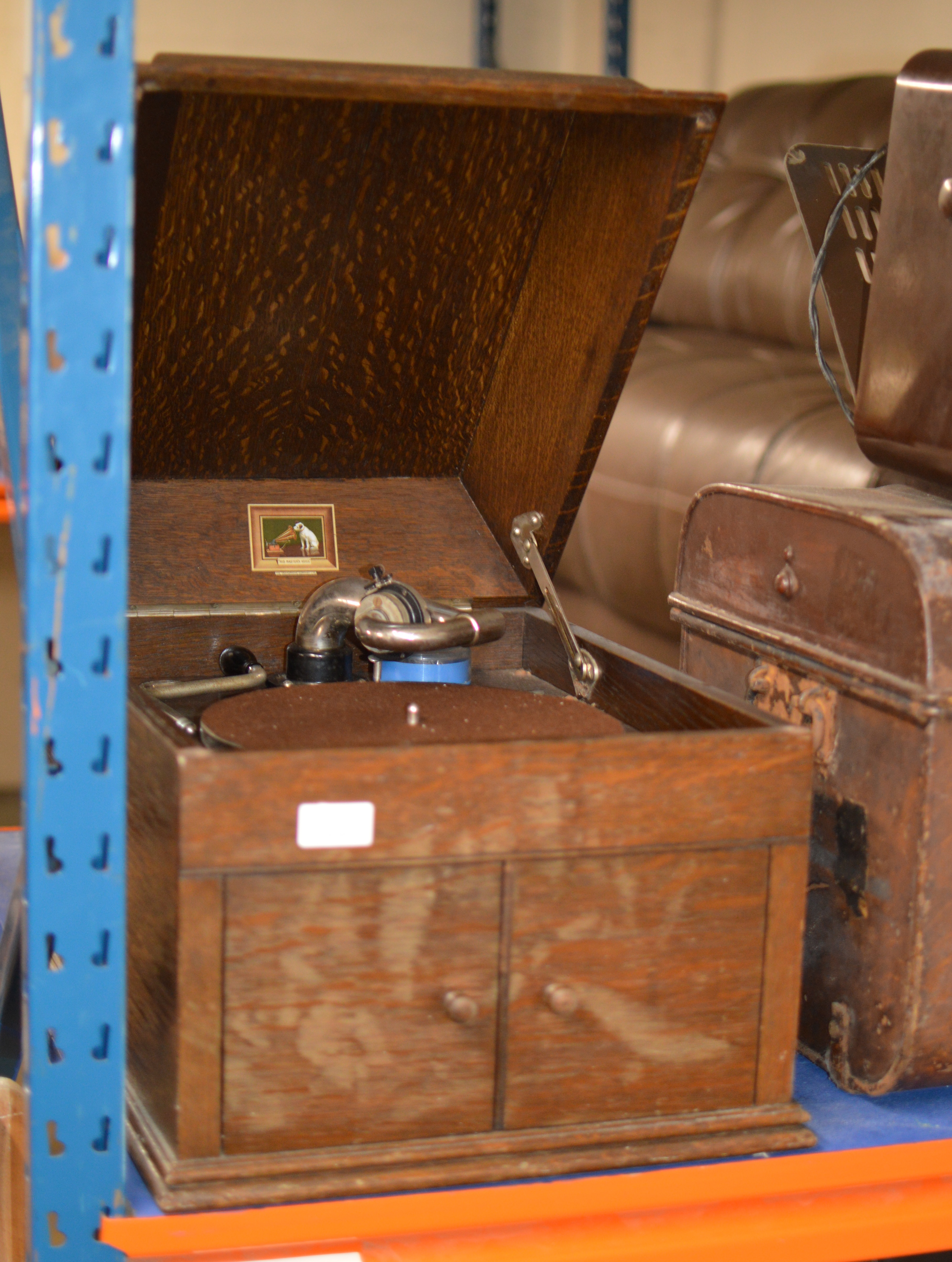 OLD OAK CASED GRAMOPHONE