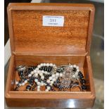 BOX WITH QUANTITY VARIOUS COSTUME JEWELLERY, SILVER INGOT, DRESS RINGS ETC