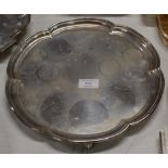 12" DIAMETER SHEFFIELD SILVER TRAY ON TRIPLE FEET - APPROXIMATE WEIGHT = 834.5 GRAMS