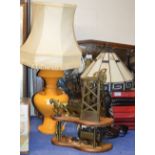 LARGE DECORATIVE RETRO STYLE LAMP, 1 OTHER LAMP & HORSE & CART DISPLAY