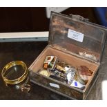 EP CIGARETTE BOX, QUANTITY VARIOUS COSTUME JEWELLERY, 9 CARAT GOLD SIGNET RING, GOLD PLATED