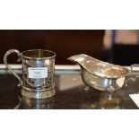 ORNATE VICTORIAN LONDON SILVER CUP & BIRMINGHAM SILVER SAUCE BOAT - COMBINED APPROXIMATE WEIGHT =