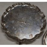 12" DIAMETER BIRMINGHAM SILVER TRAY ON TRIPLE FEET - APPROXIMATE WEIGHT = 847 GRAMS