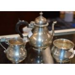 3 PIECE BIRMINGHAM SILVER BACHELORS TEA SERVICE - APPROXIMATE WEIGHT = 653 GRAMS