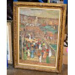 LARGE GILT FRAMED OIL ON CANVAS - VENETIAN STREET SCENE - UNSIGNED