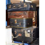 OLD TRUNK & 3 VINTAGE CASES