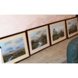 SET OF 4 X 14" X 21" MAHOGANY FRAMED PASTEL PAINTINGS - SCOTTISH HIGHLAND RIVER & LOCH SCENES, BY W.