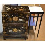 ORIENTAL LACQUERED CABINET & MODERN PLANT TABLE