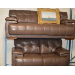 2 PIECE MODERN BROWN LEATHER LOUNGE SUITE