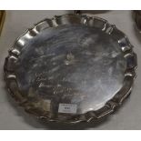 MILITARY / RAF INTEREST - 12" DIAMETER GLASGOW SILVER PRESENTATION TRAY, TO FLIGHT LIEUTENANT JOHN